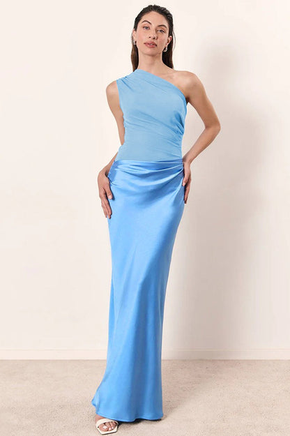 One-shoulder Sleeveless Tailored Maxi Dress