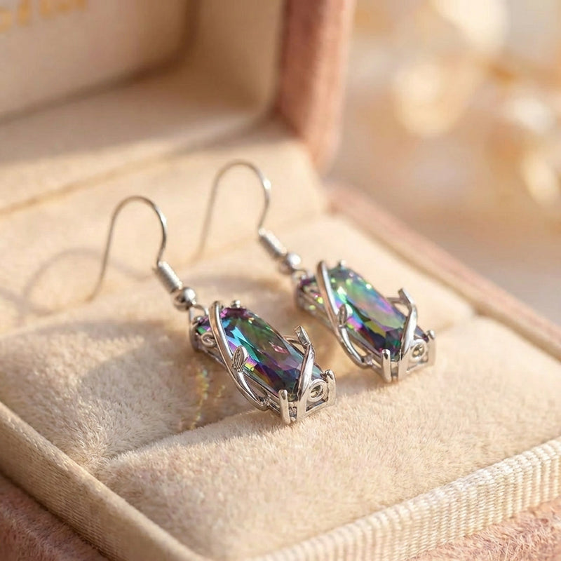 Crystal Colorful Stone Dangle Silver Earrings