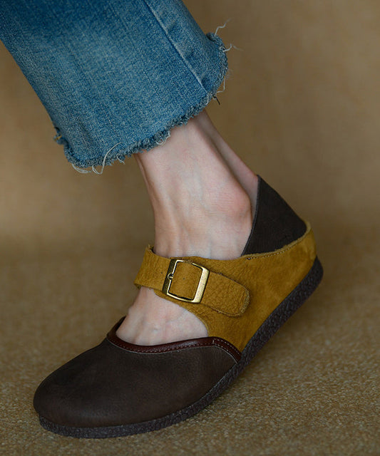 Comfy Splicing Flat Shoes Colorblock Cowhide Leather