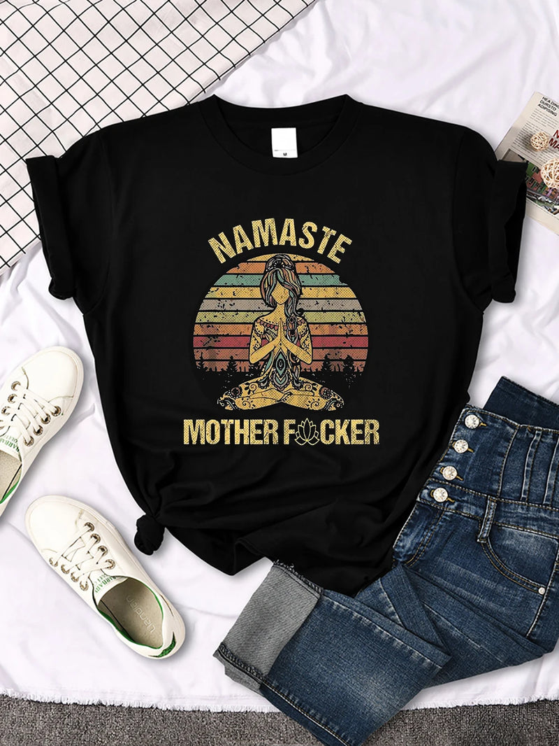 Namaste Mother Explicit Pattern T-shirt O-neck Creative T Shirts Breathable Crop Top Sport T Shirt
