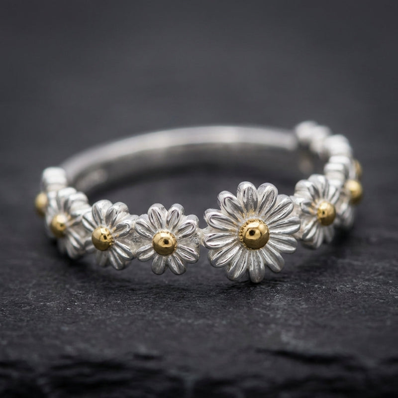 Adjustable Silver And Hand Painted Enamel Daisy Ring