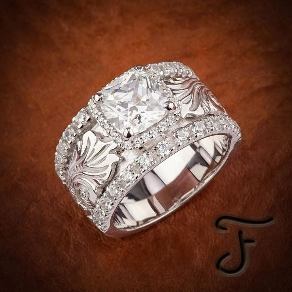 Elegant Engraved Floral Halo Ring