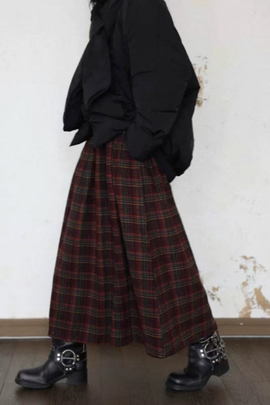 Burgundy Plaid A-line Skirt