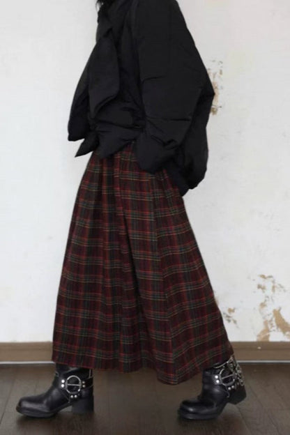 Burgundy Plaid A-line Skirt