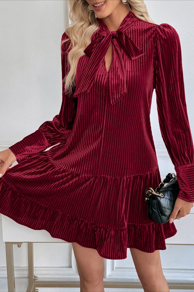 Velvet Bow Collar Flowy Short Mini Dress
