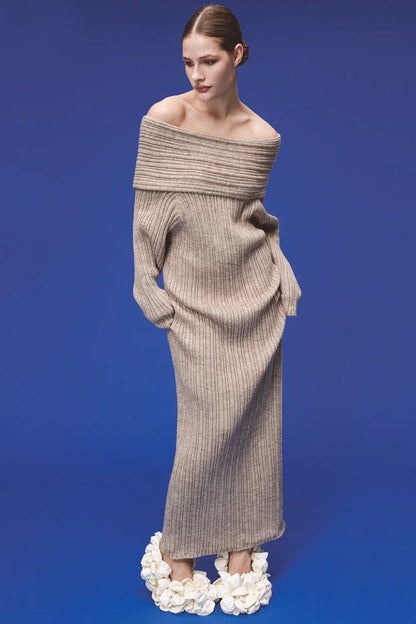 Minimalist Off Shoulder Bodycon Knit Maxi Dress
