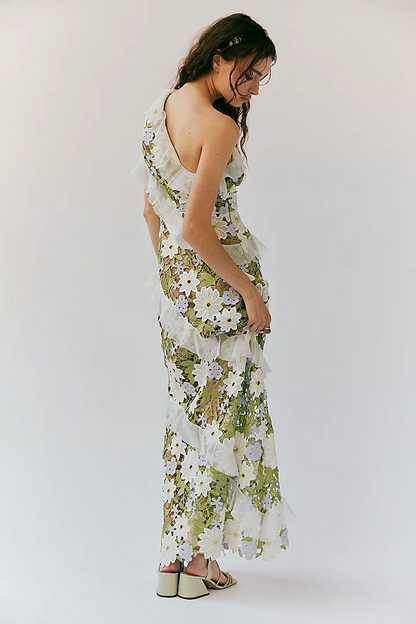 Melissa One Shoulder Embroidered Maxi Dress