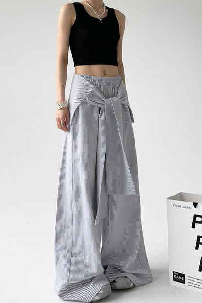 Striped Tie Waist Wide Leg Pants