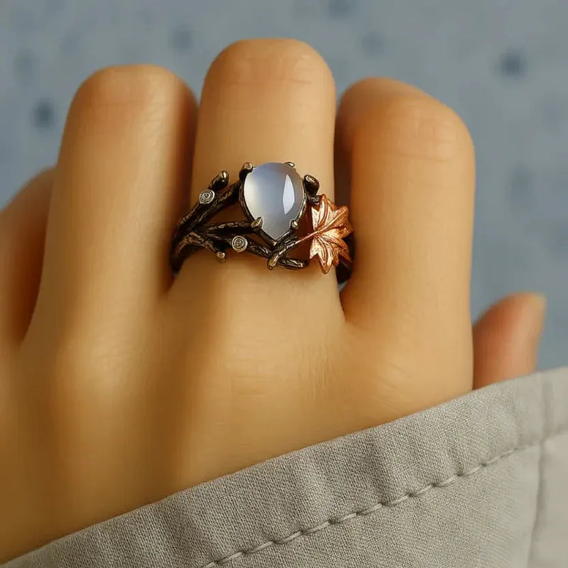 Moonstone Maple Leaf Branch Ring