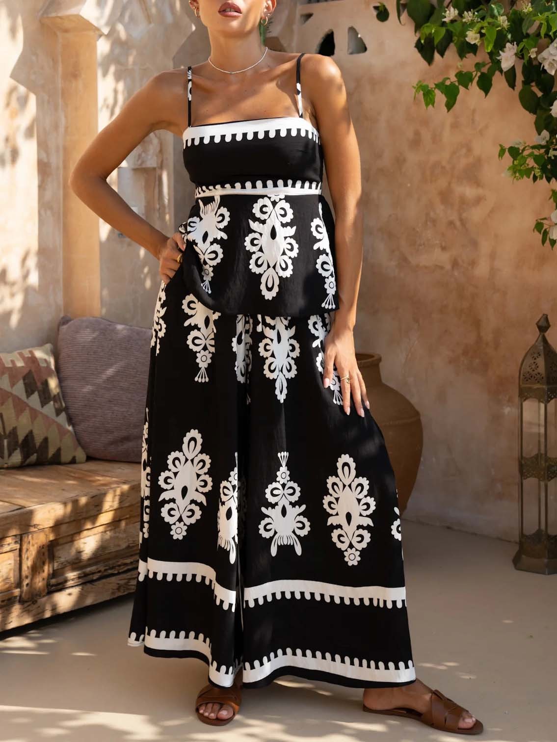 Exquisite Style Contrasting Loose Wide-leg Pants