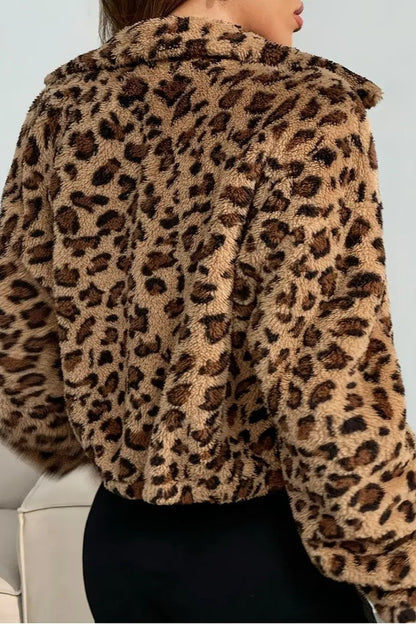 Leopard Print Hooded Zip-up Coat