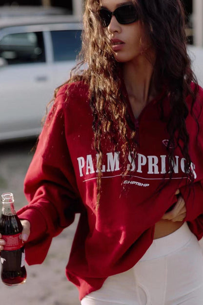 Letter Print Funnel Hoodie Coat