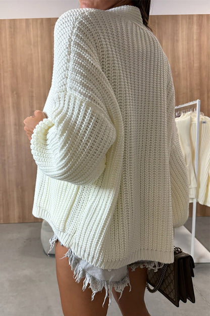 Color V-neck Long-sleeved Knitted Cardigan