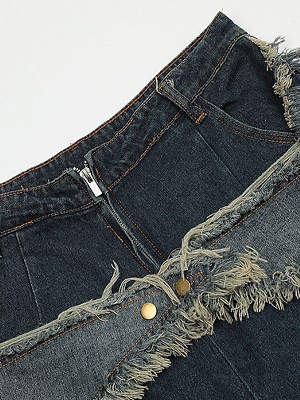 Star Pattern Patchwork Baggy Denim Shorts