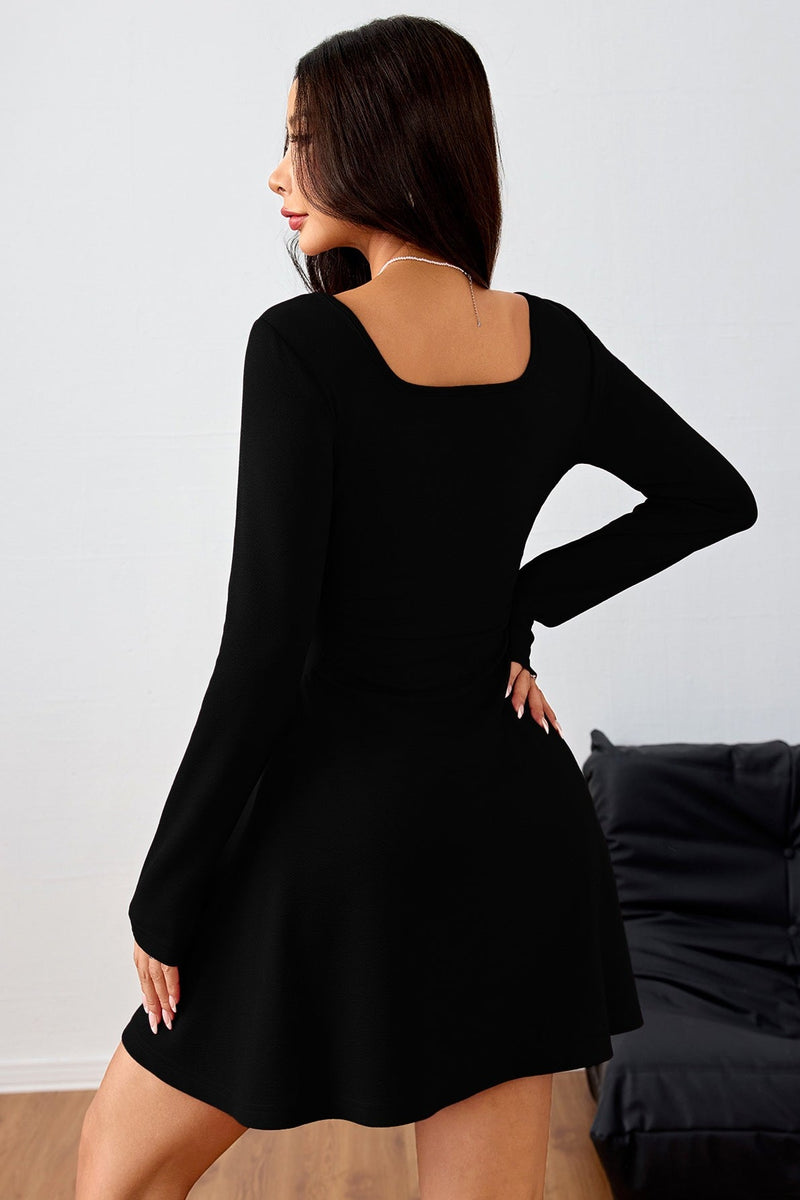Ruched Square Neck High Waist Mini Dress