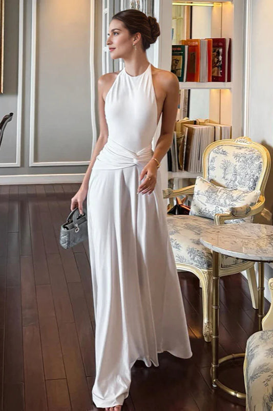 Halter Neck Backless Ruched Maxi Dress
