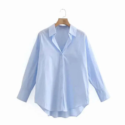 New Simply Candy Color Single Breasted Poplin Shirts Office Lady Long Sleeve Blouse Chemise Tops