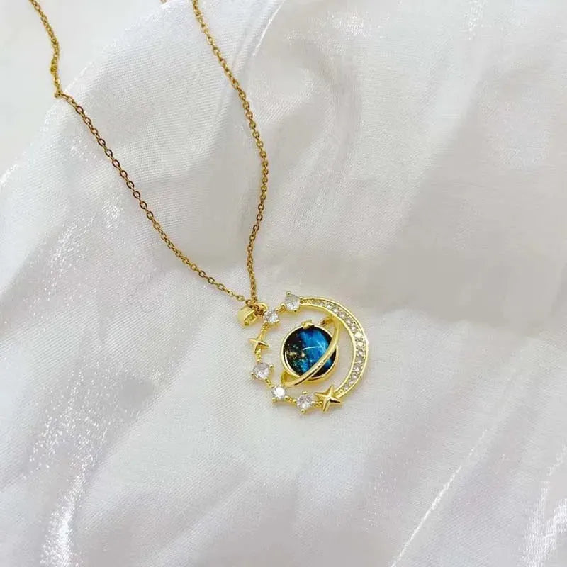 Gold Dream Starry Sky Planet Pendant Necklace