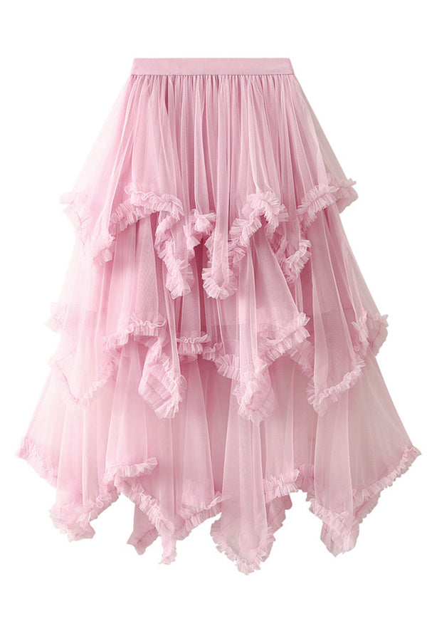 Cake Skirt Mid-length High Waist Big Swing Fluffy Fairy Gauze Dress Long Skirt