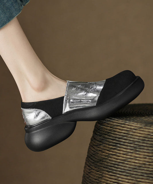 Splicing Platform Flat Shoes for Silver Faux Leather