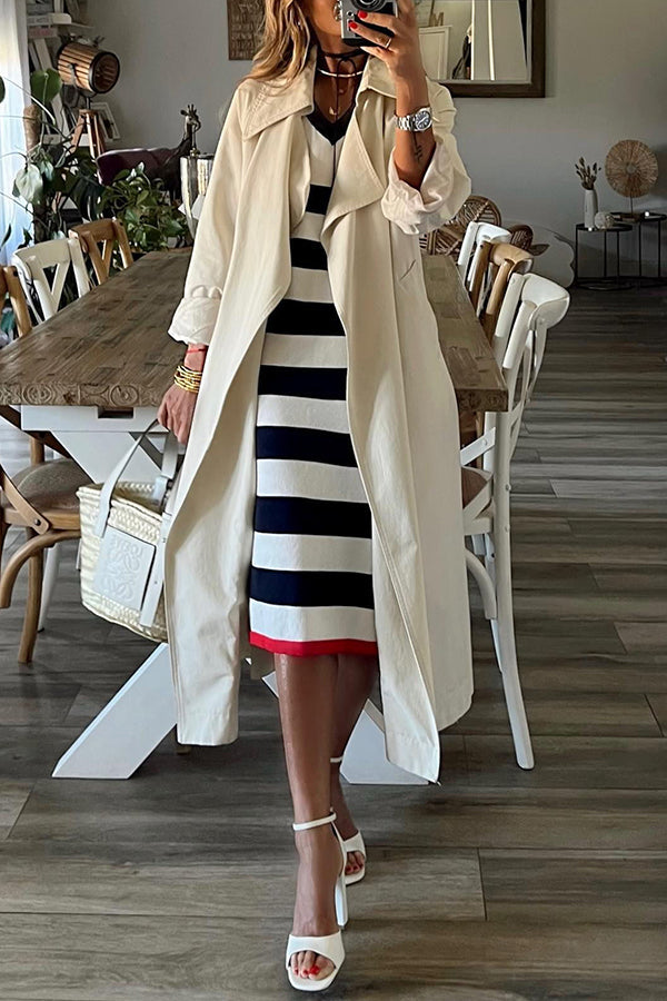 Cutest in the Room Striped V-neck Loose Slit Midi Dress