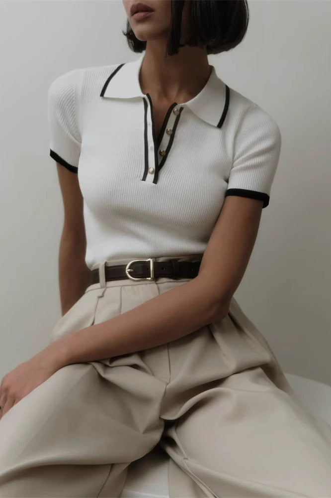 Ribbed Fitted Polo Sweater