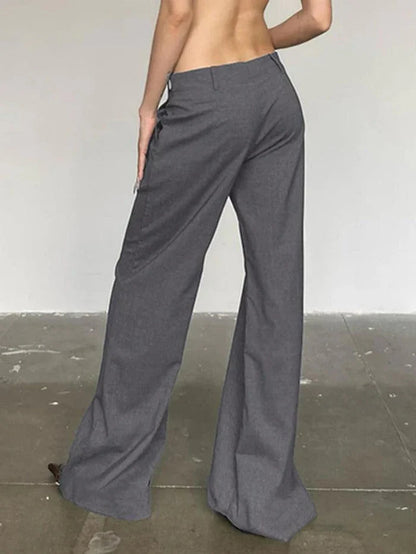 Gray Versatile Low Rise Tailored Pants