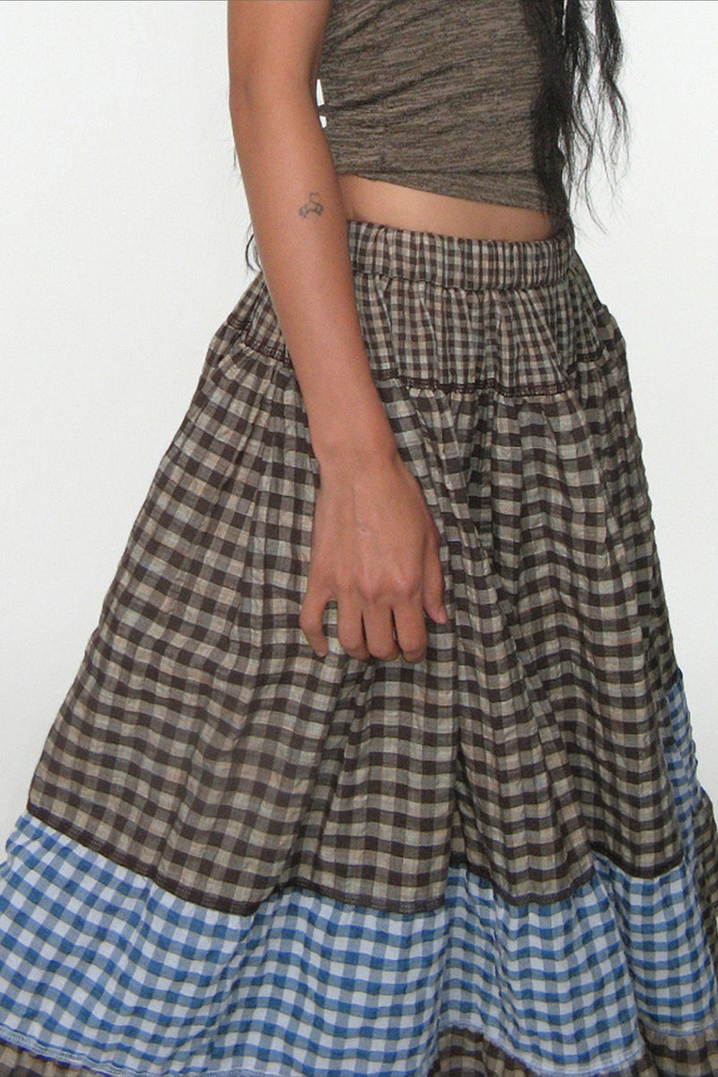 Plaid Colorblock Maxi Skirt