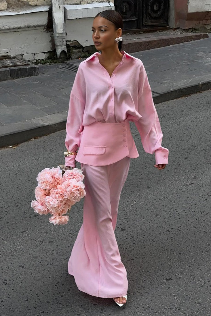 Creative Street Style Long Sleeve Shirtdress Two Piece Set