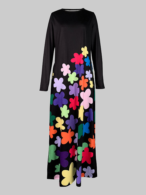 Long Sleeves Asymmetric Round-neck Maxi Dresses