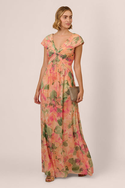 Angela Print Cap Sleeves Maxi Dress
