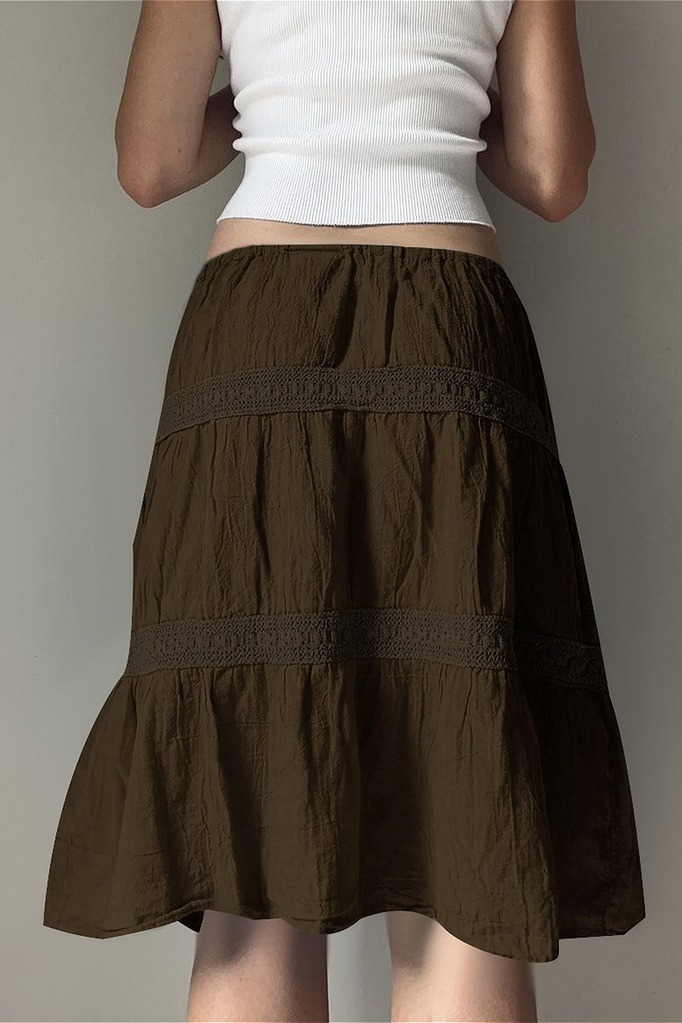 Brown Pleated A-line Skirt
