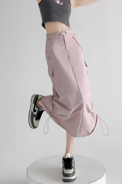 A-line Gray Cargo High Slit Skirt