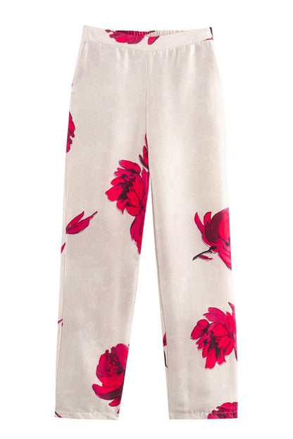 Special Attendance Satin Print High Rise Elastic Waist Pocket Pants