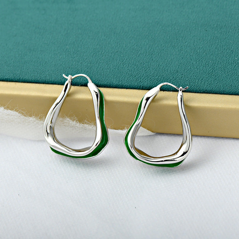 Modern Green Hoop Earrings