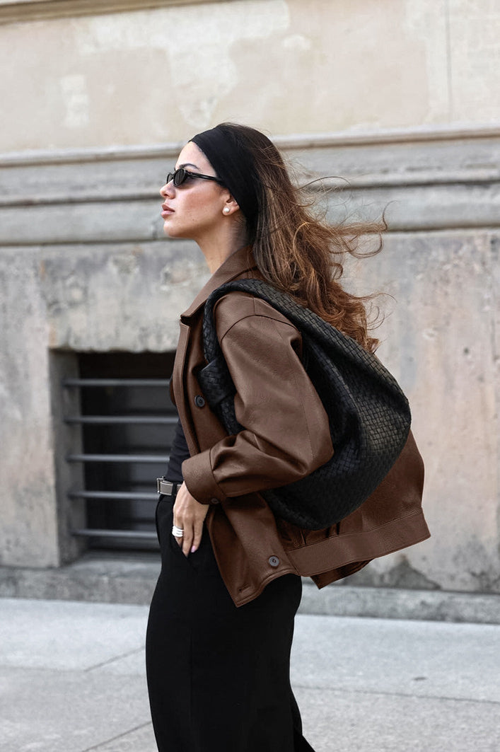 Brown Leather Blazer Coat