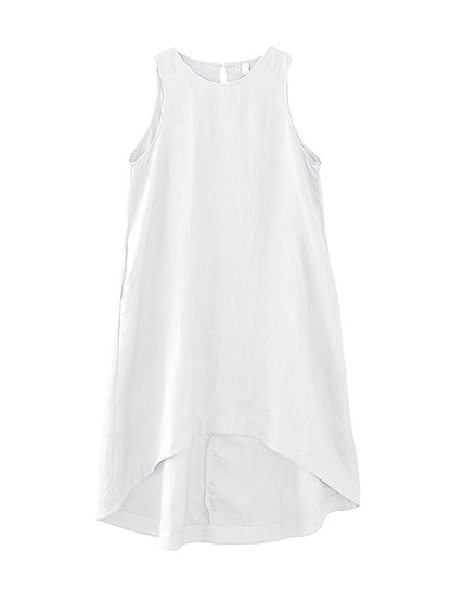 High-low Loose Color Round-neck Midi Dresses