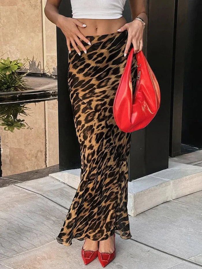 Leopard Print Slim Maxi Skirt