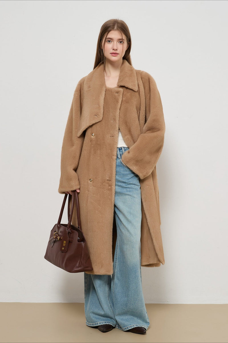 Luxe Faux Fur Tweed Long Lady Overcoat
