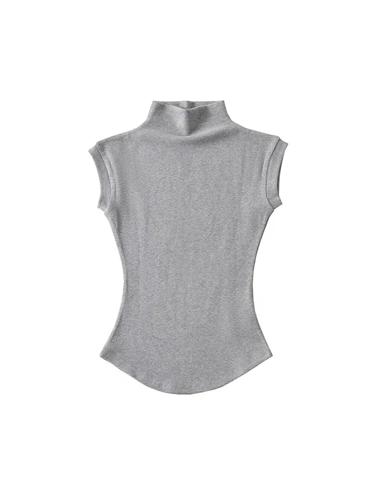Summer Turtleneck Sleeveless T-shirts Tops Slim Fit Pullovers Causal Tees Shirts Female Basics Tees
