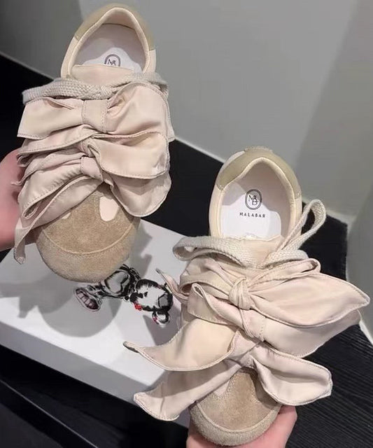 Bow Splicing Flat Shoes for Apricot Suede