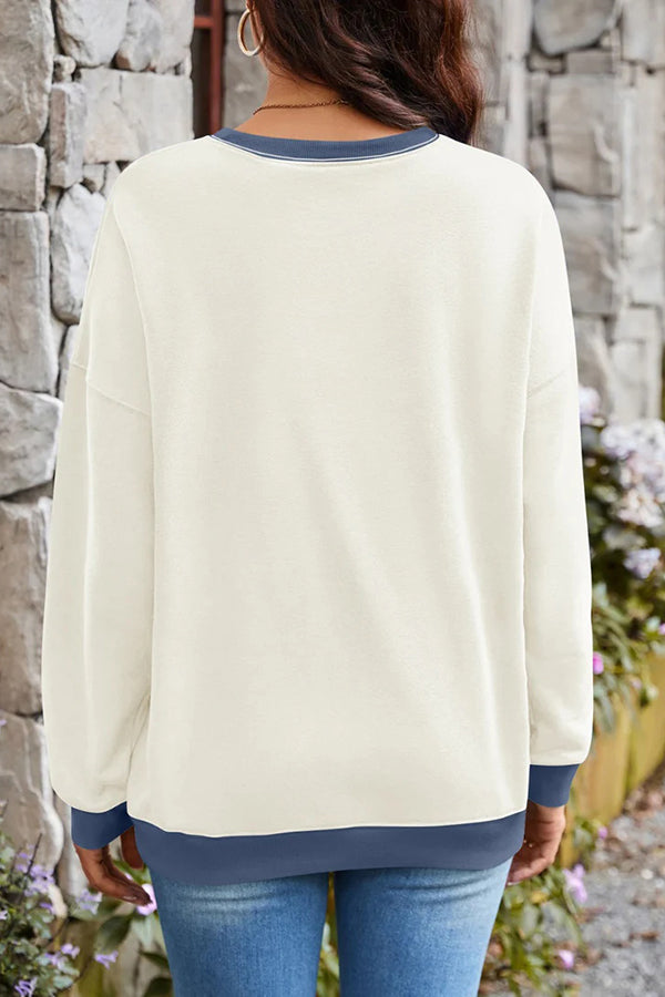 Fashionable Contrasting Color Loose Long-sleeved Sweatshirt