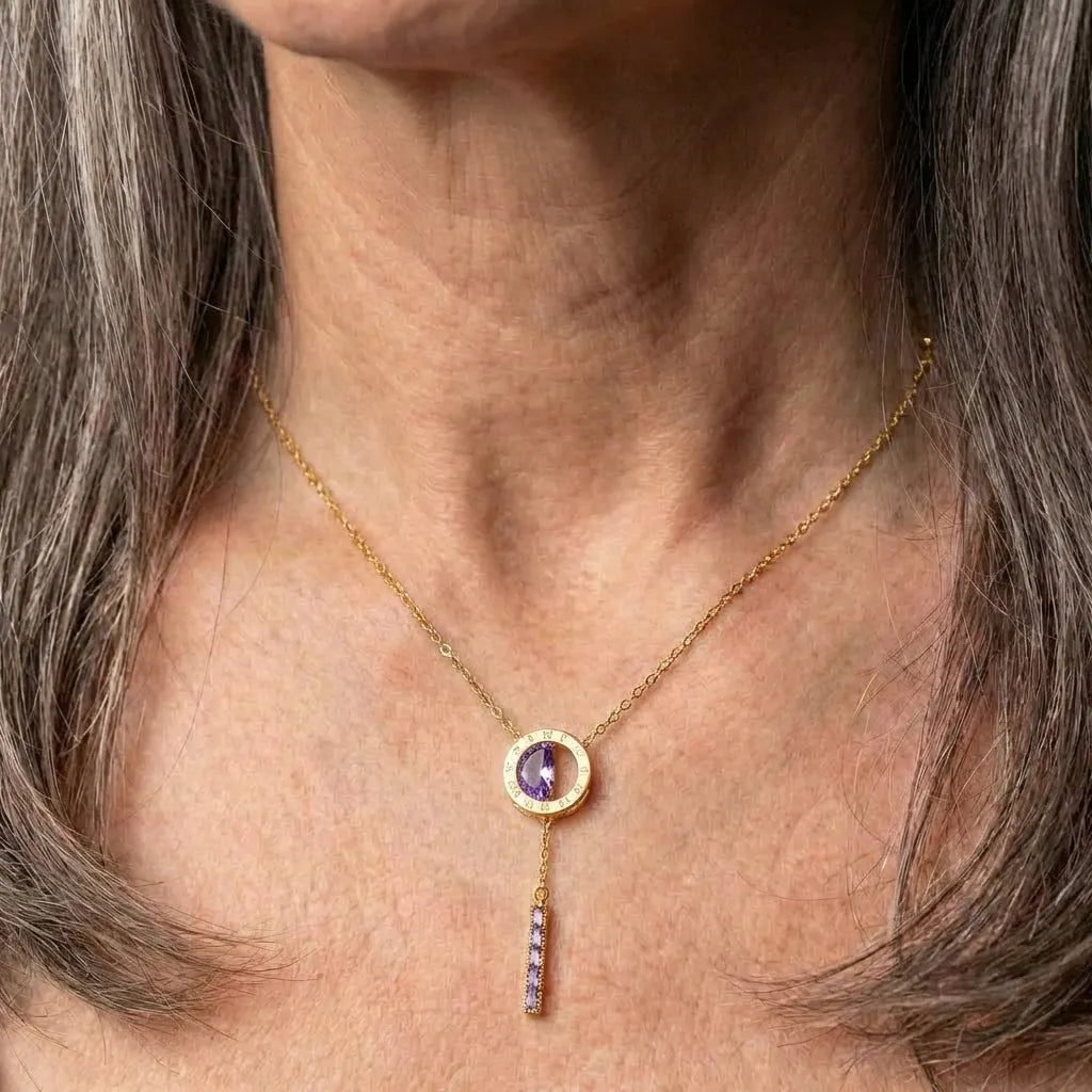 Roman Necklace With Purple Zirconia In Gold
