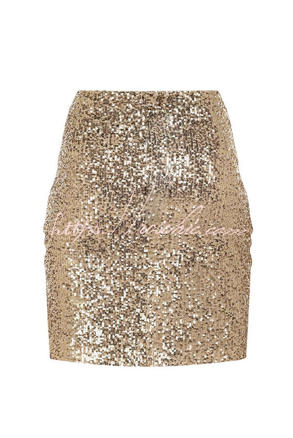 Days Sequined Elastic Waist Ruched Mini Skirt