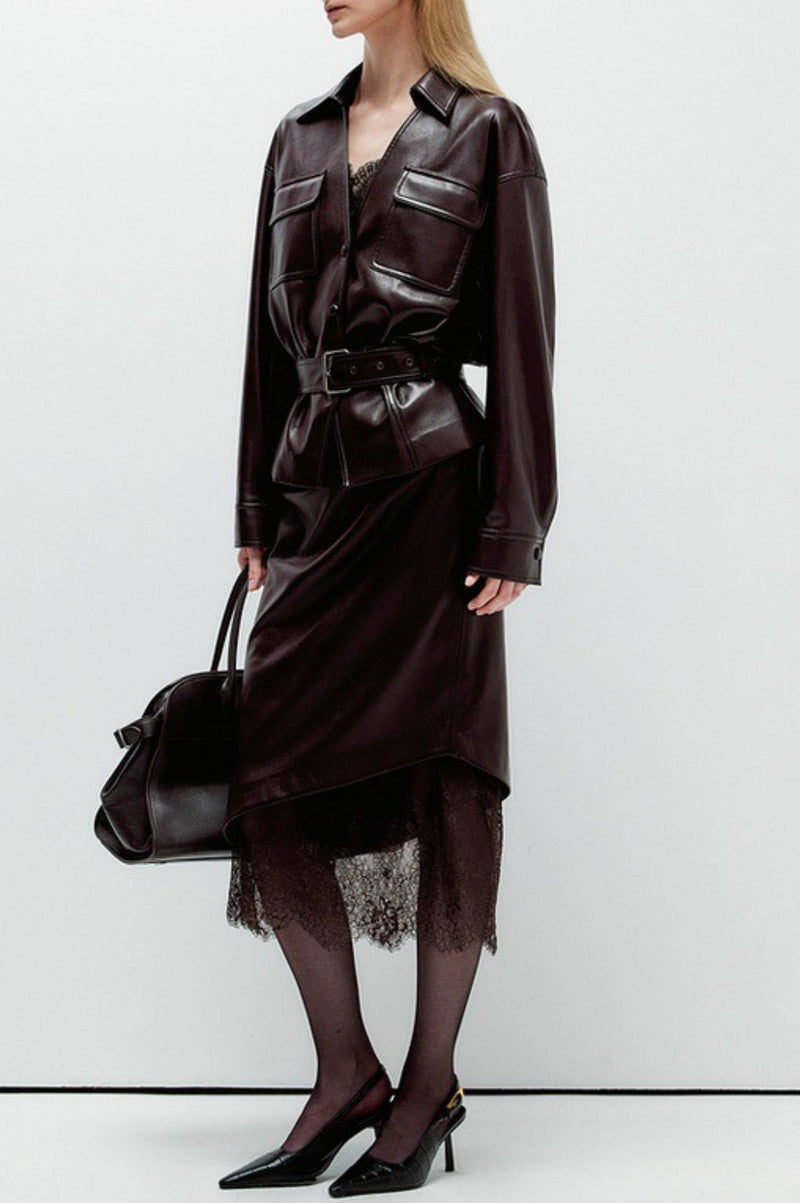 Lace Trim Leather Skirt