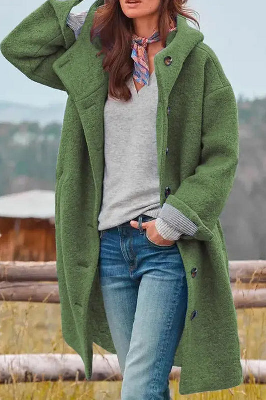 Loose Color Hooded Single-breasted Woolen Coat