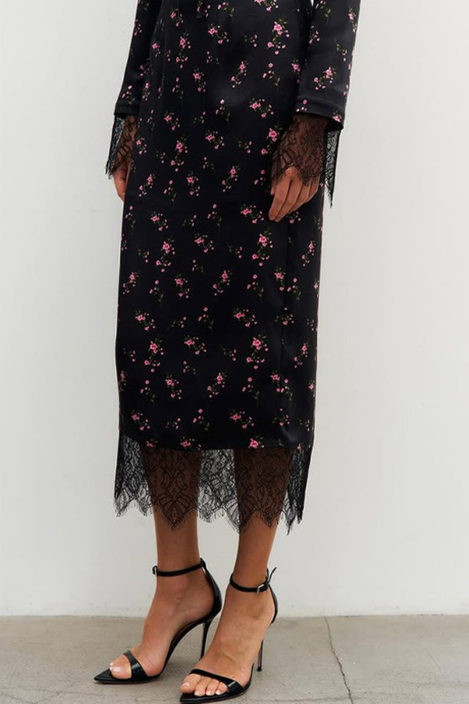 Button Front Long Sleeve Blouse Skirt Set