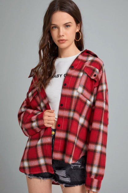 Plaid Stand Collar Button Shirt Blouse