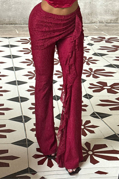 Lace Ribbon Slim Flare Pants