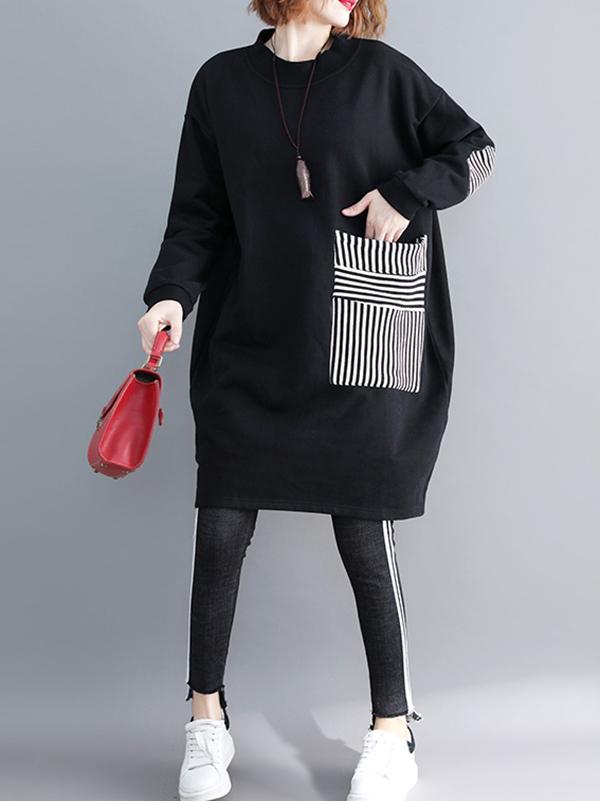 Pocket Long Sweatshirt Short Dress